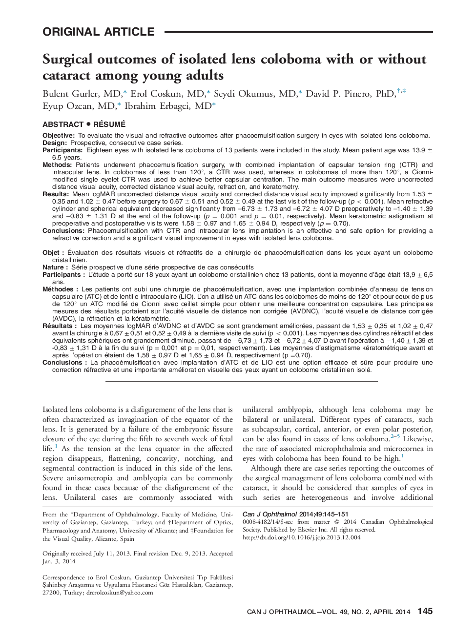 Surgical outcomes of isolated lens coloboma with or without cataract among young adults