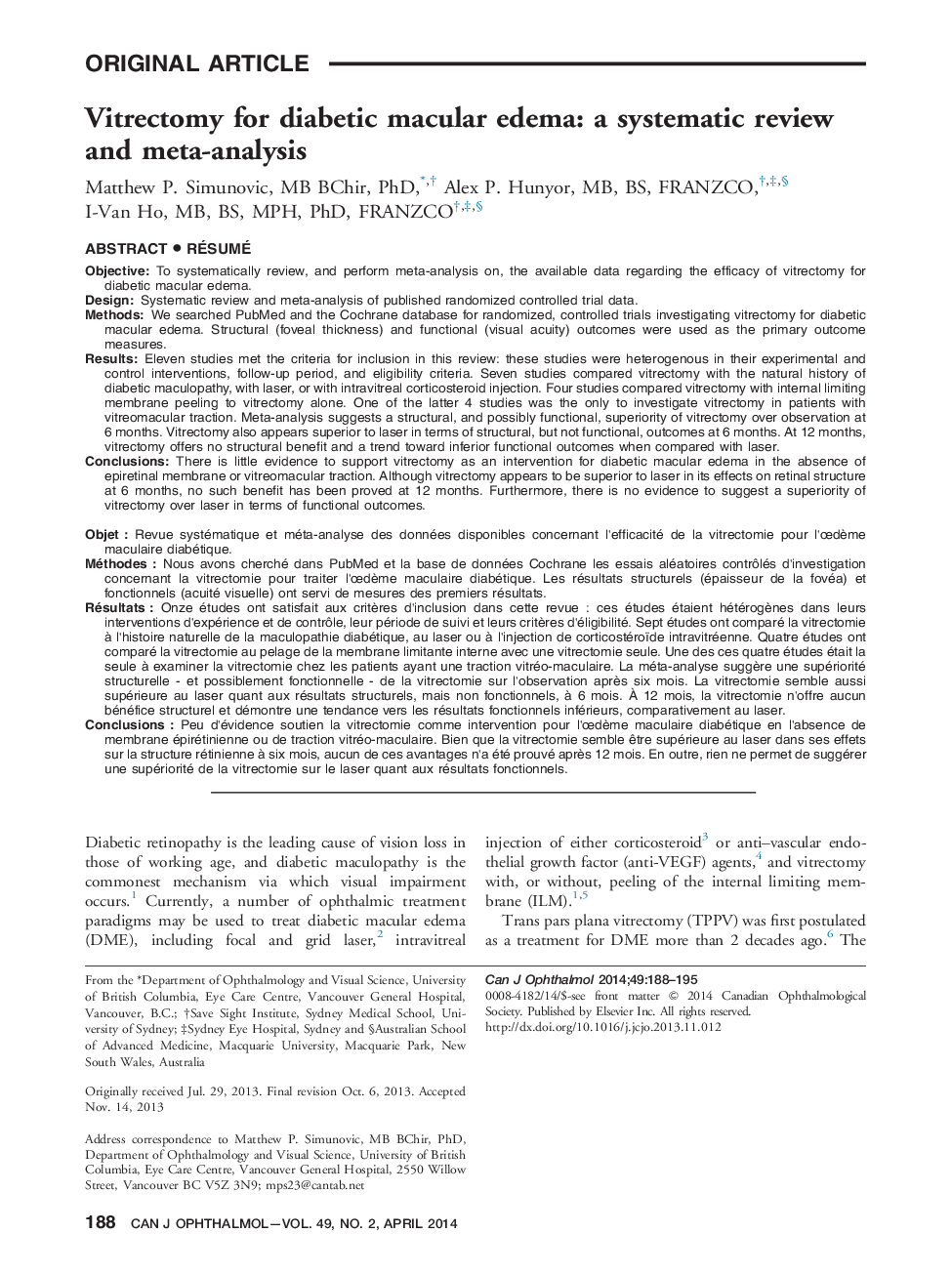 Vitrectomy for diabetic macular edema: a systematic review and meta-analysis