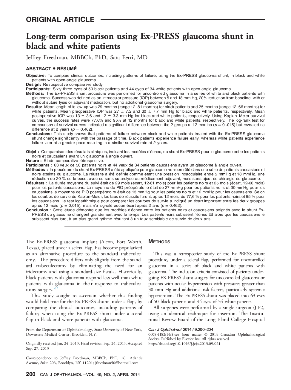 Long-term comparison using Ex-PRESS glaucoma shunt in black and white patients