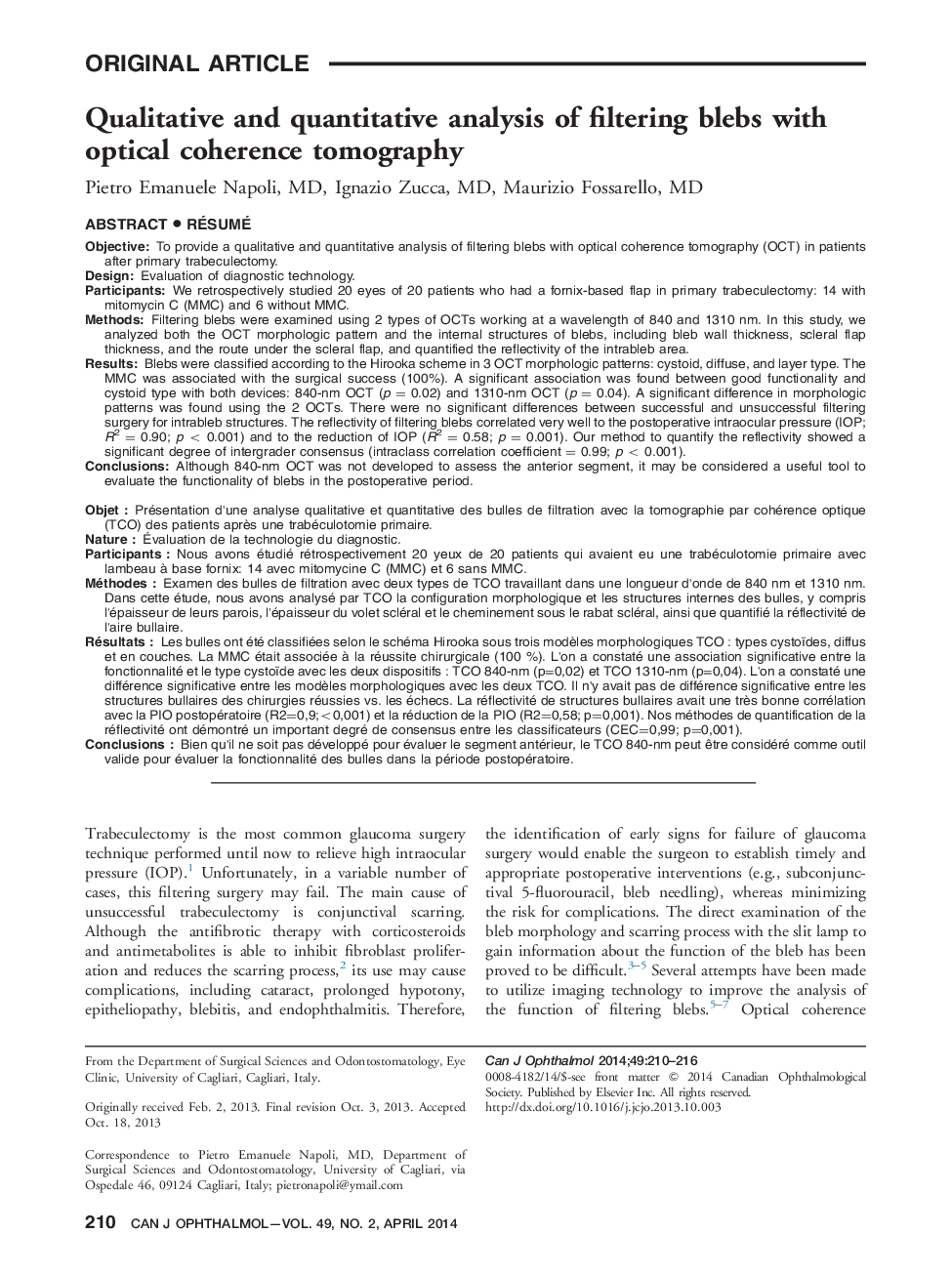 Qualitative and quantitative analysis of filtering blebs with optical coherence tomography