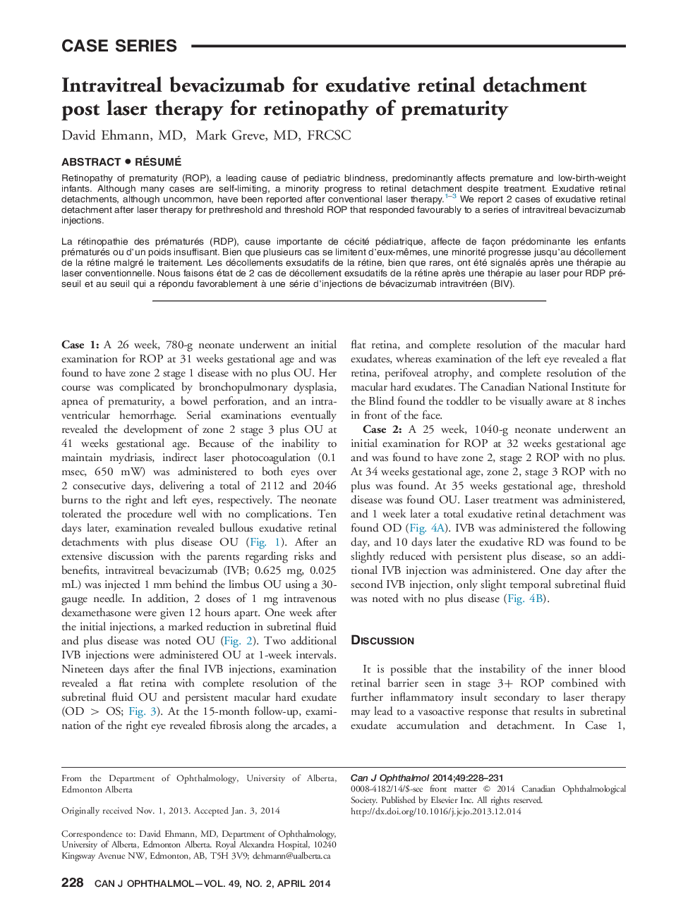 Intravitreal bevacizumab for exudative retinal detachment post laser therapy for retinopathy of prematurity