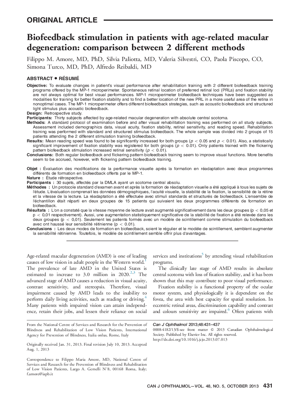 Biofeedback stimulation in patients with age-related macular degeneration: comparison between 2 different methods