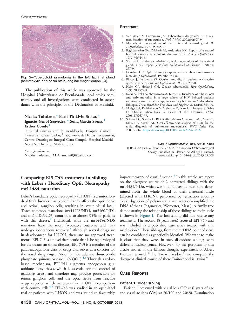 Comparing EPI-743 treatment in siblings with Leber's Hereditary Optic Neuropathy mt14484 mutation