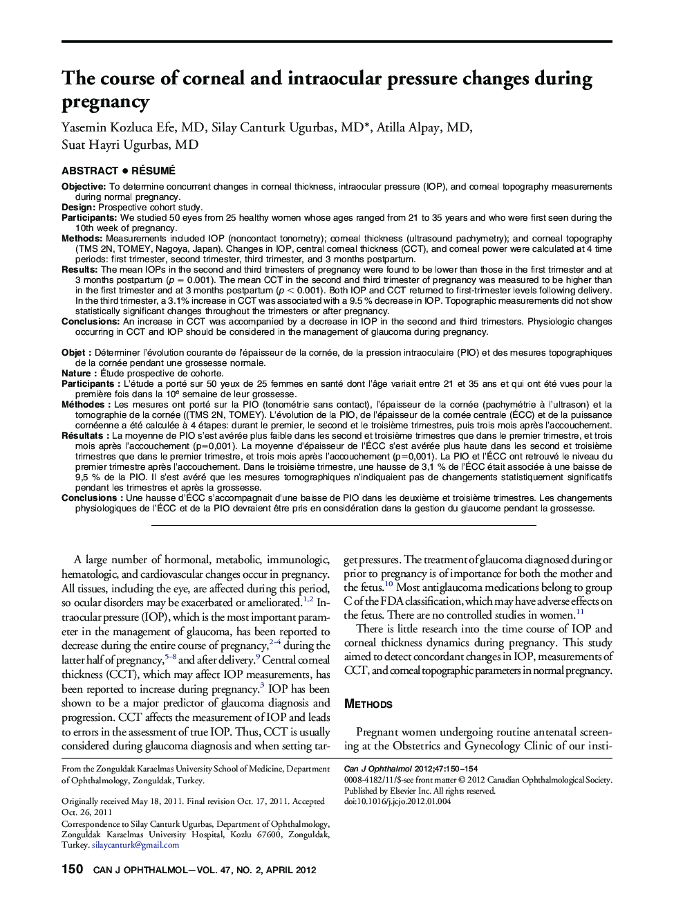 The course of corneal and intraocular pressure changes during pregnancy