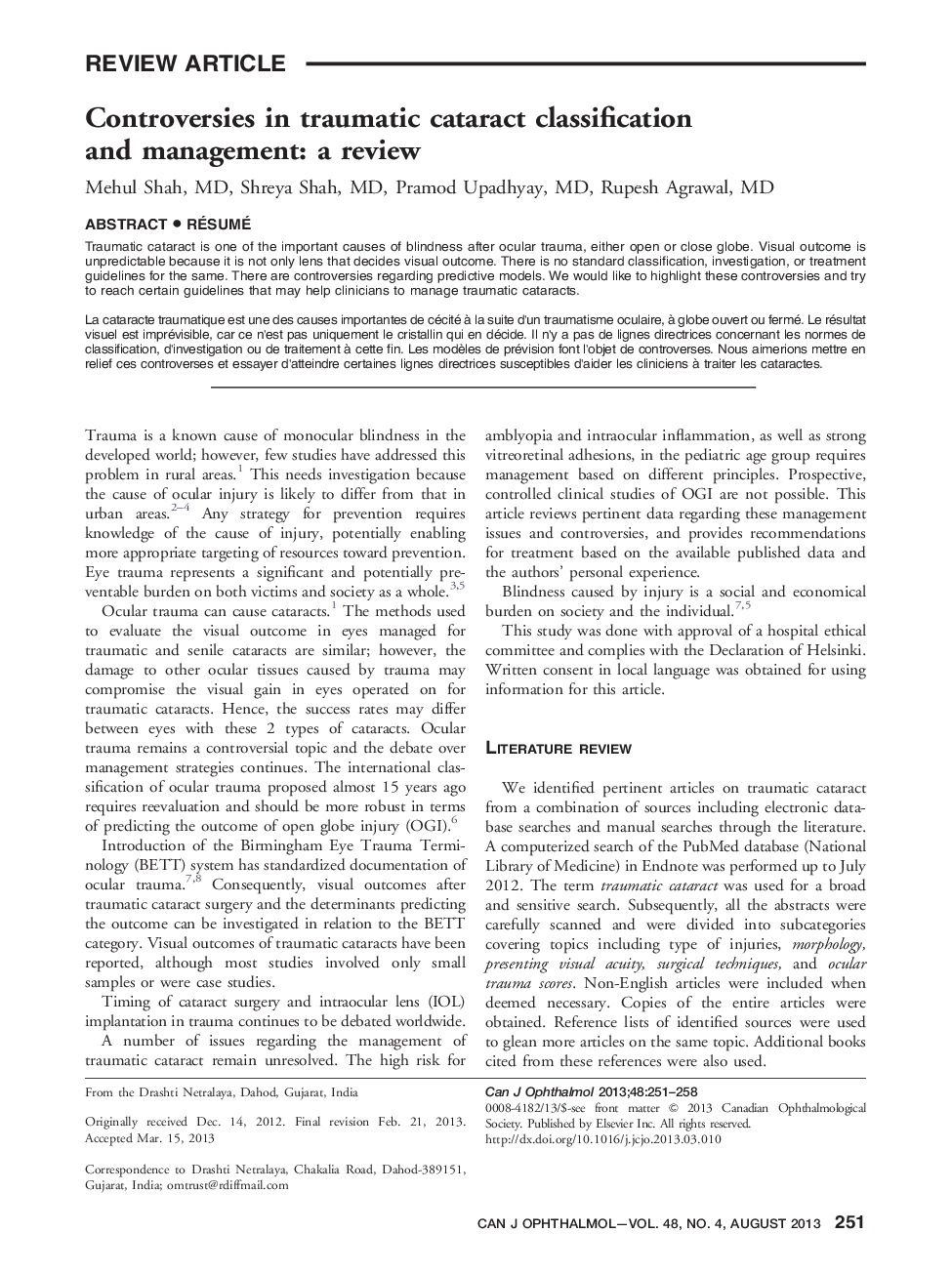 Controversies in traumatic cataract classification and management: a review