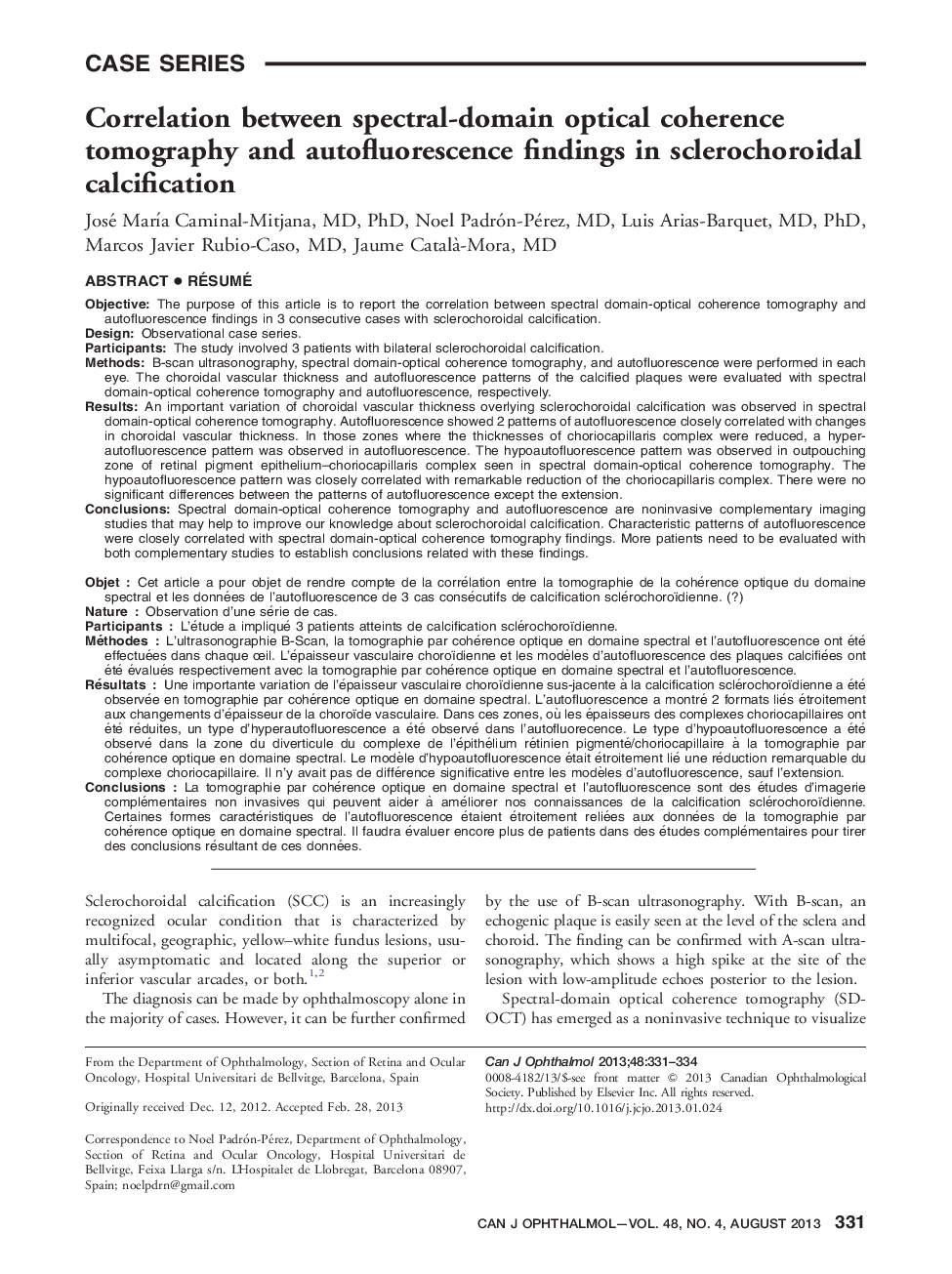 Correlation between spectral-domain optical coherence tomography and autofluorescence findings in sclerochoroidal calcification
