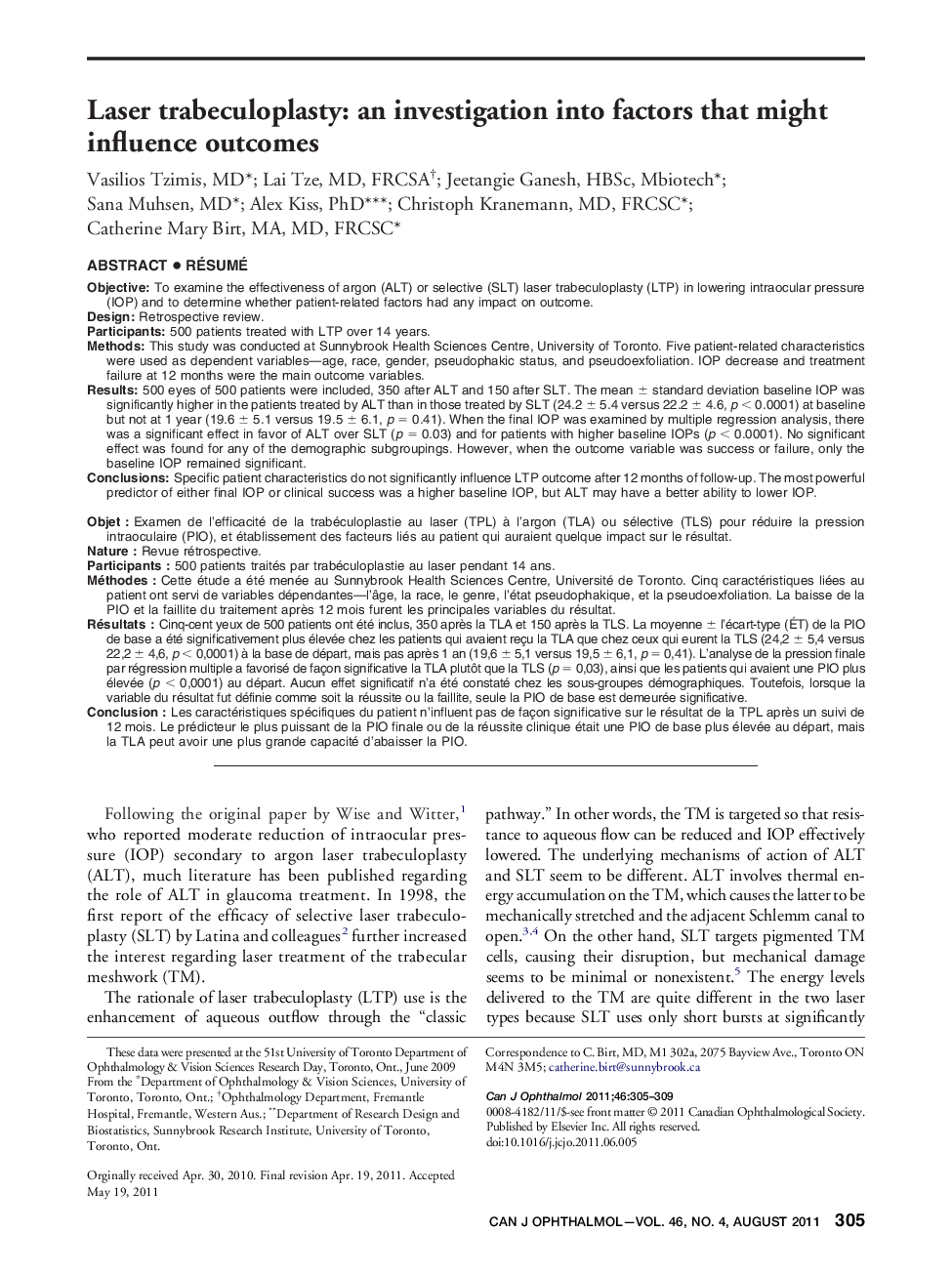 Laser trabeculoplasty: an investigation into factors that might influence outcomes