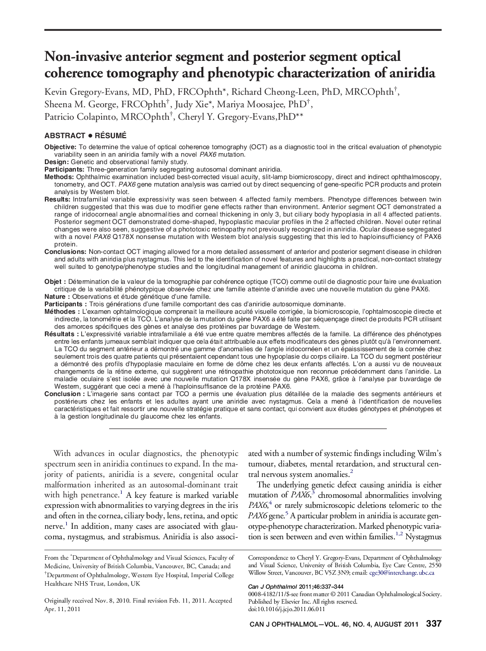 Non-invasive anterior segment and posterior segment optical coherence tomography and phenotypic characterization of aniridia