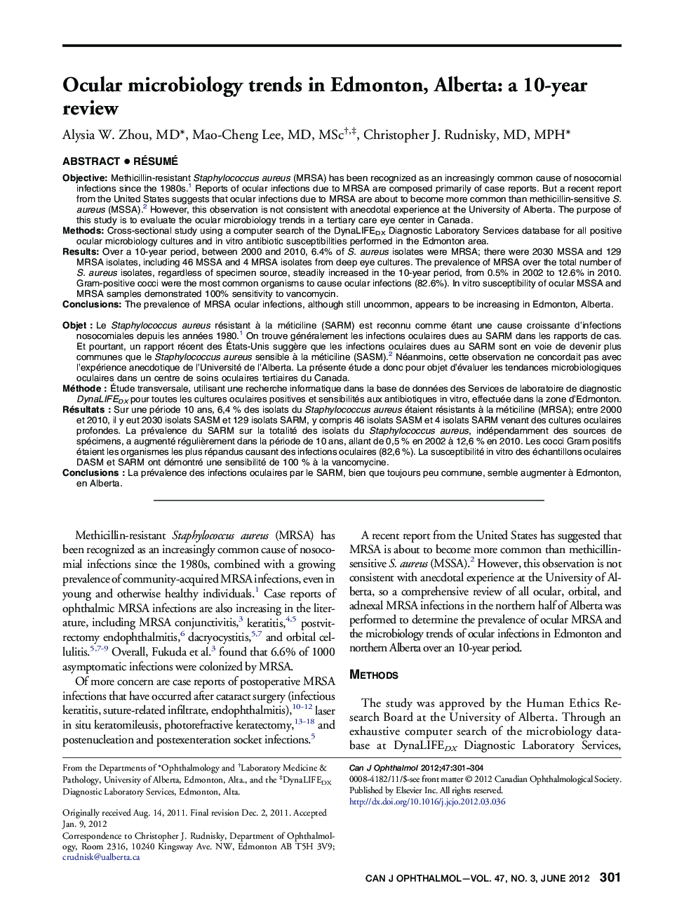 Ocular microbiology trends in Edmonton, Alberta: a 10-year review