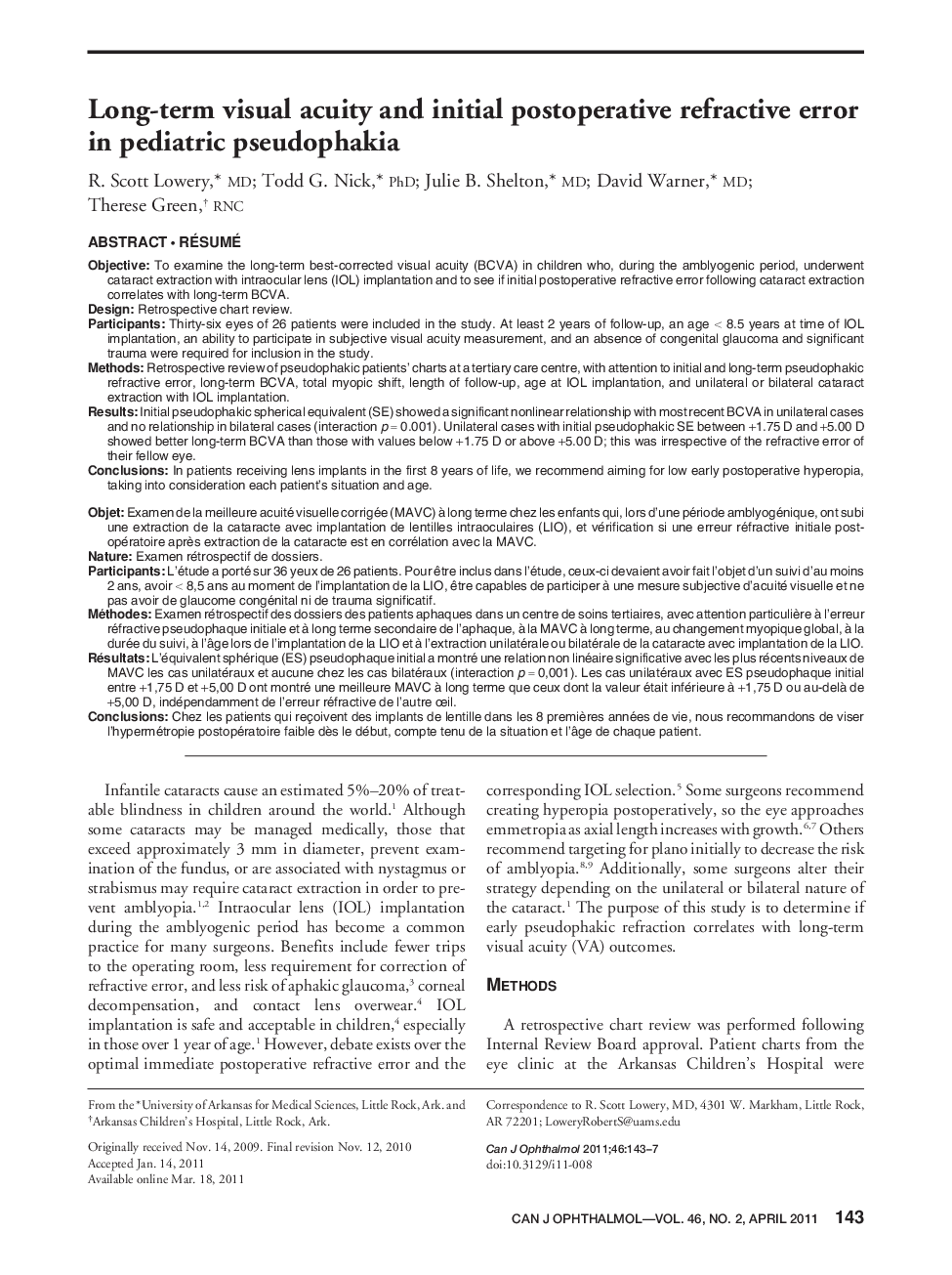 Long-term visual acuity and initial postoperative refractive error in pediatric pseudophakia
