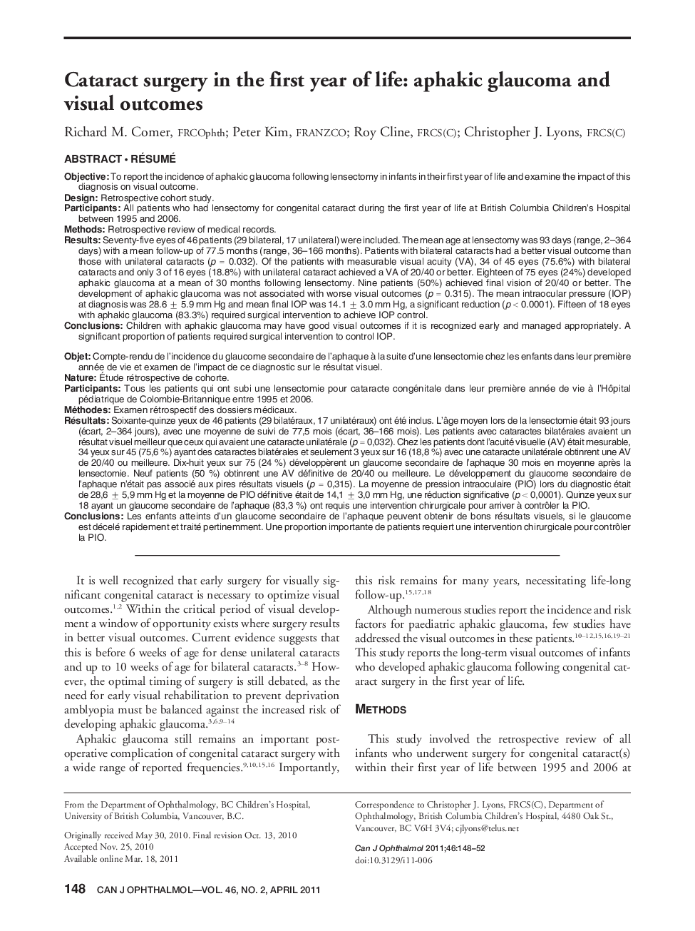 Cataract surgery in the first year of life: aphakic glaucoma and visual outcomes