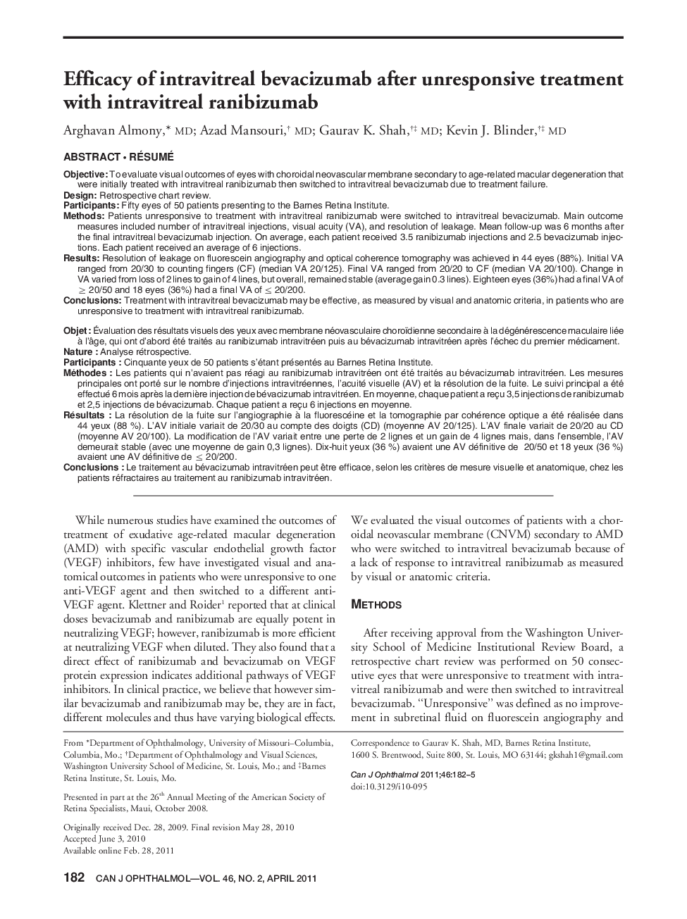 Efficacy of intravitreal bevacizumab after unresponsive treatment with intravitreal ranibizumab a