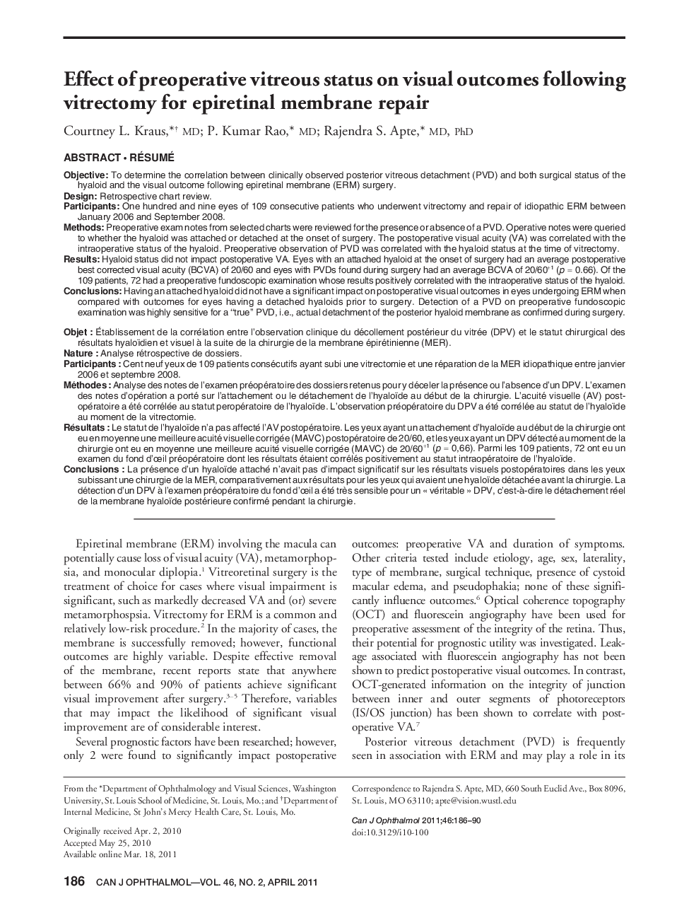 Effect of preoperative vitreous status on visual outcomes following vitrectomy for epiretinal membrane repair