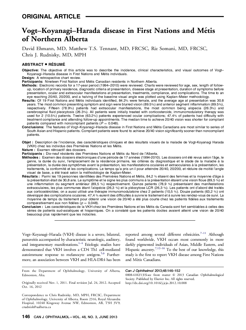 Vogt–Koyanagi–Harada disease in First Nations and Métis of Northern Alberta