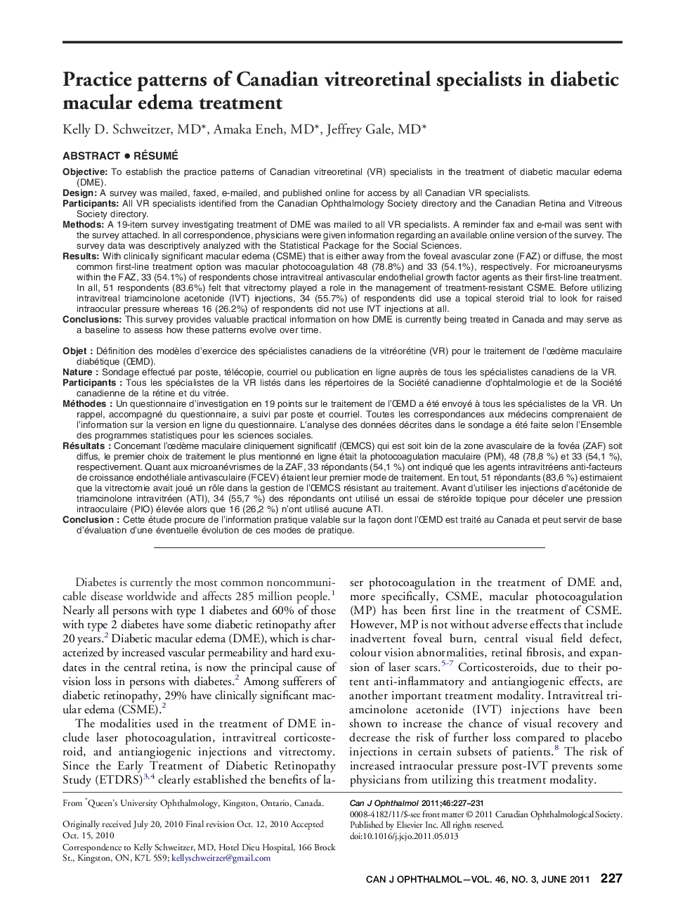 Practice patterns of Canadian vitreoretinal specialists in diabetic macular edema treatment