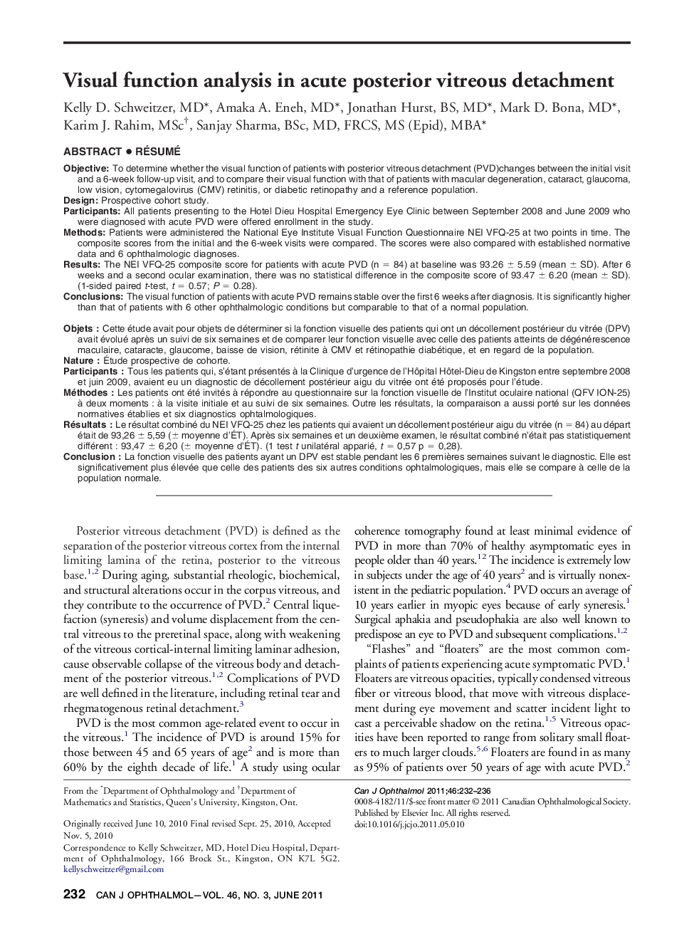 Visual function analysis in acute posterior vitreous detachment