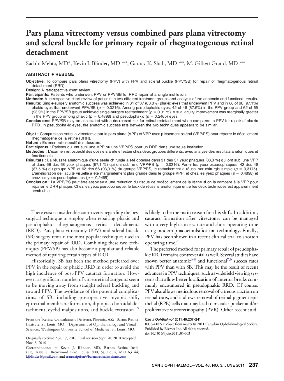 Pars plana vitrectomy versus combined pars plana vitrectomy and scleral buckle for primary repair of rhegmatogenous retinal detachment