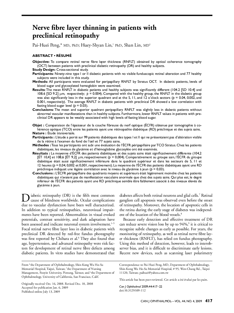 Nerve fibre layer thinning in patients with preclinical retinopathy 1