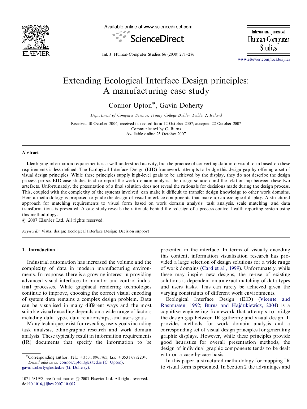 Extending Ecological Interface Design principles: A manufacturing case study