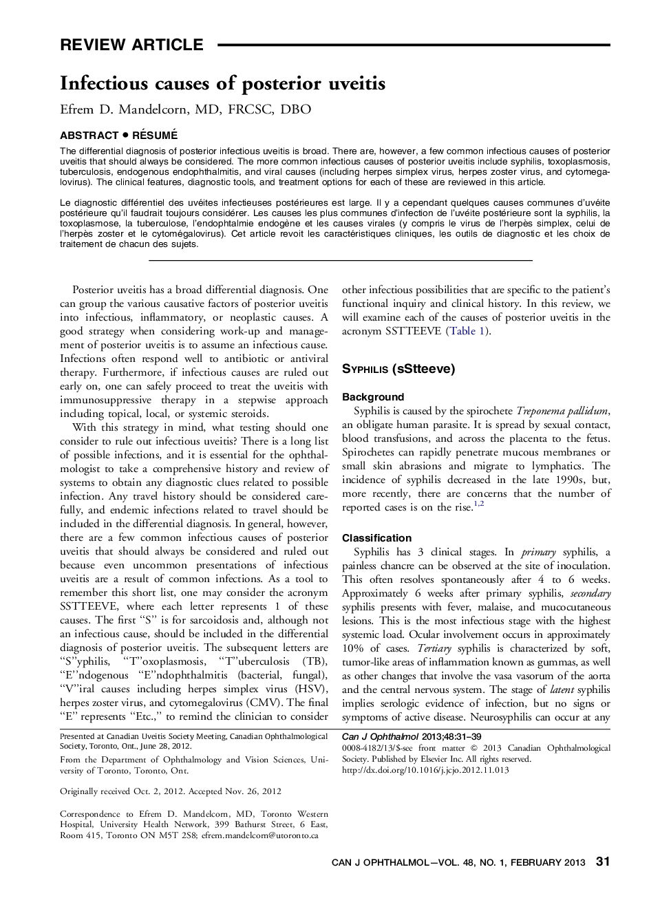 Infectious causes of posterior uveitis 
