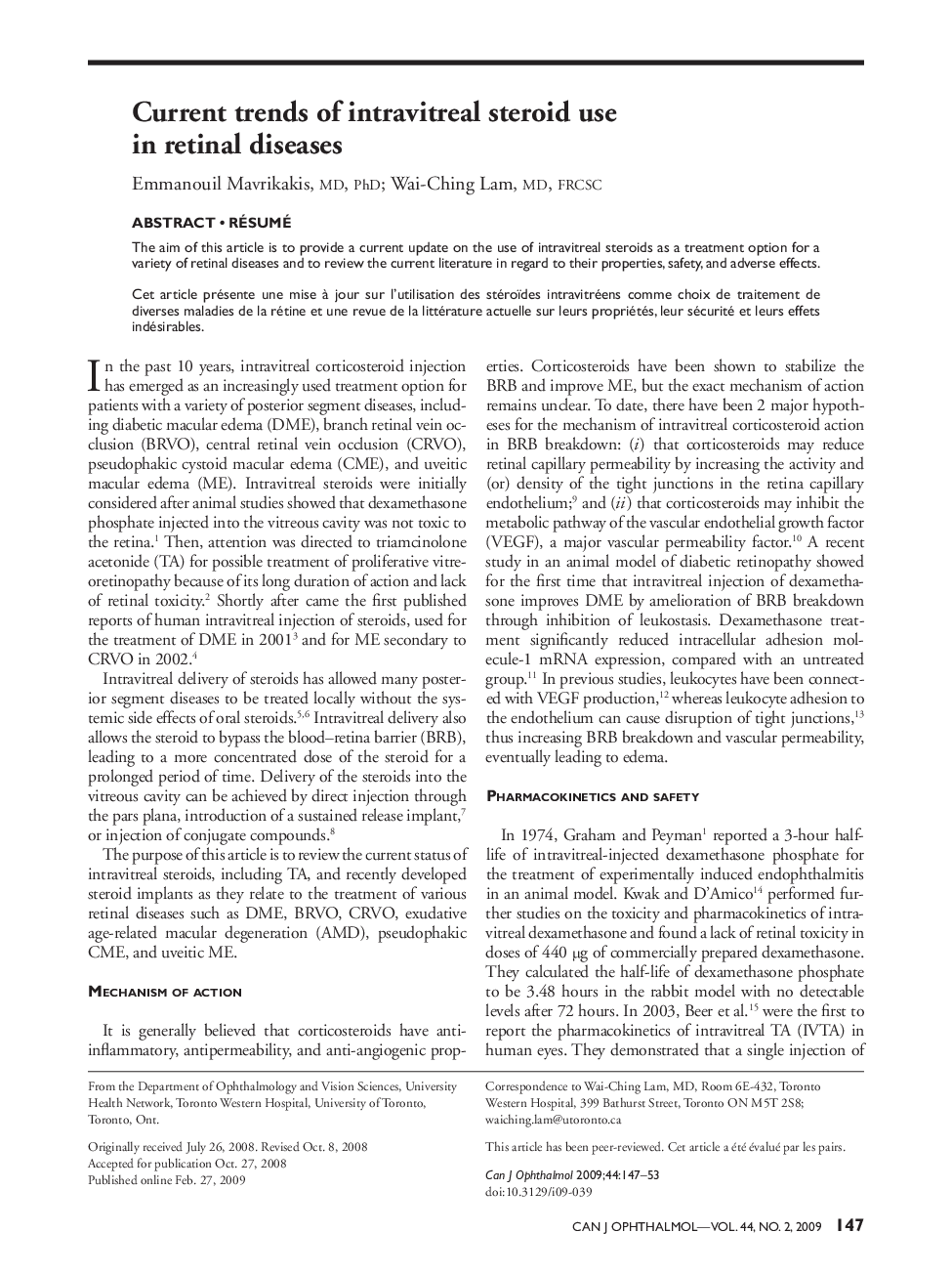 Current trends of intravitreal steroid use in retinal diseases 1