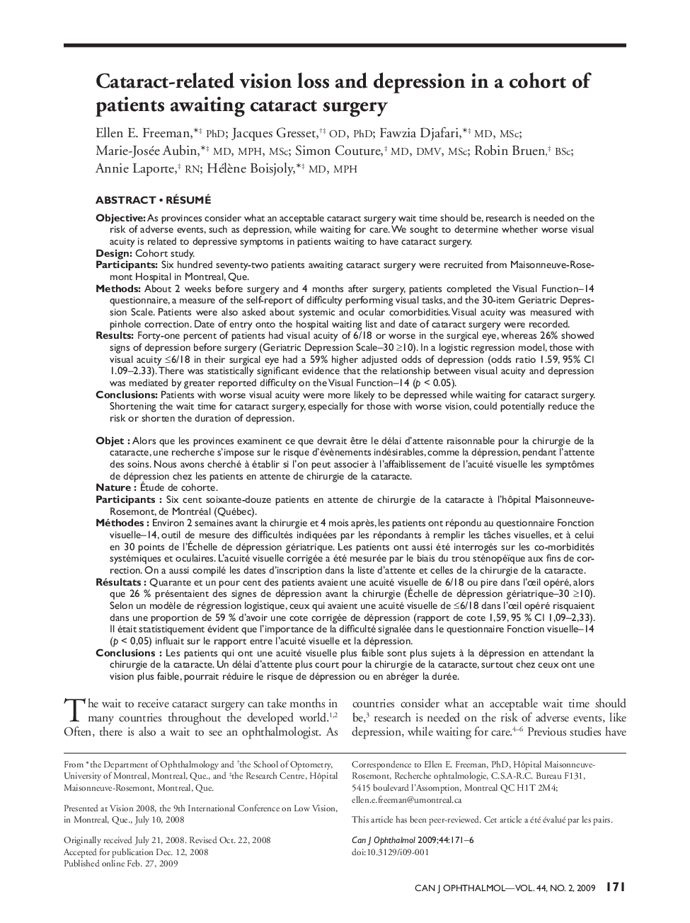 Cataract-related vision loss and depression in a cohort of patients awaiting cataract surgery 12