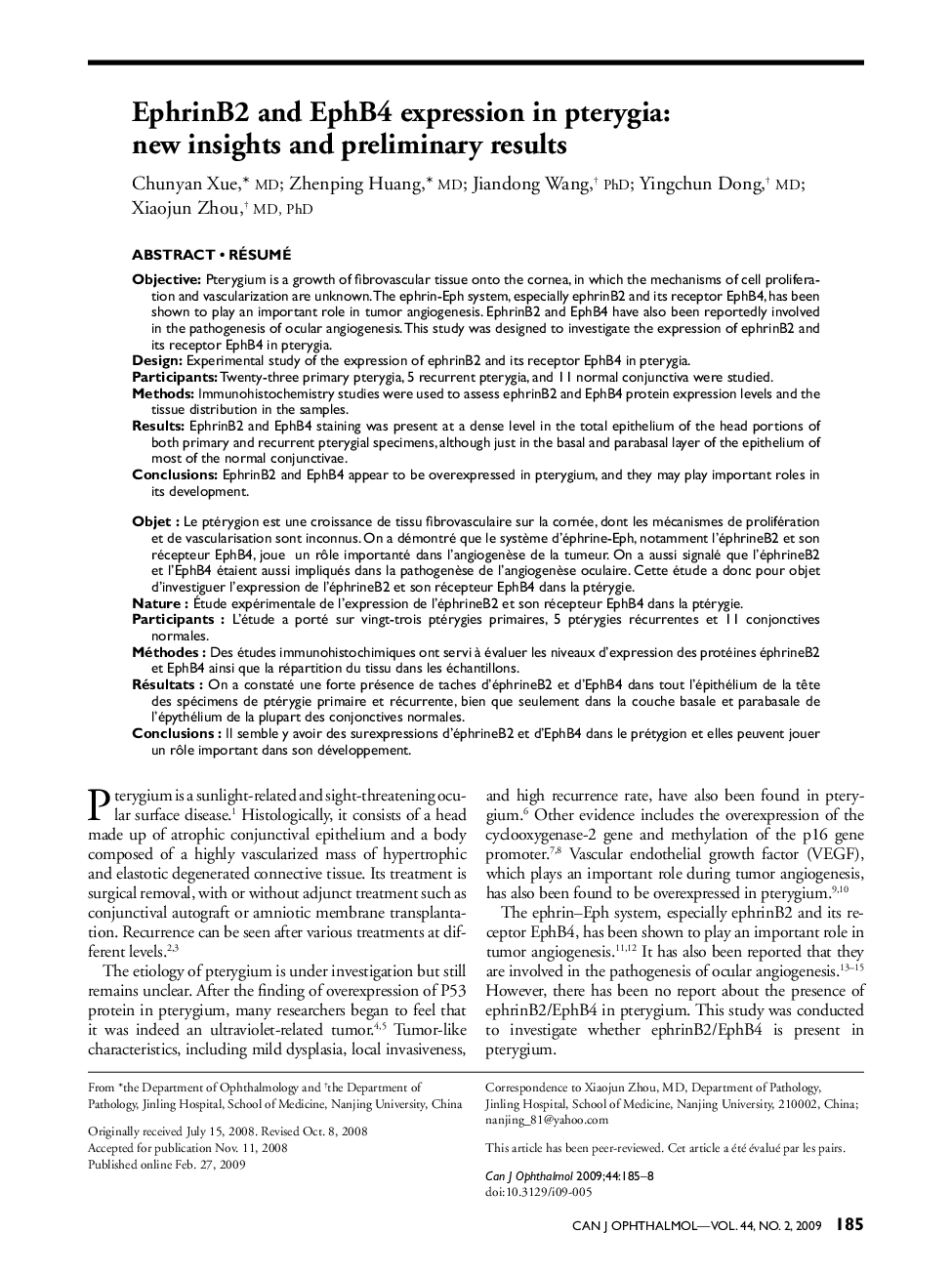 EphrinB2 and EphB4 expression in pterygia: new insights and preliminary results 1
