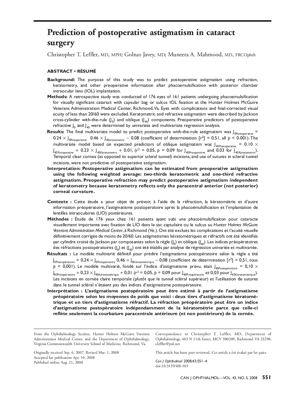 Prediction of postoperative astigmatism in cataract surgery 1