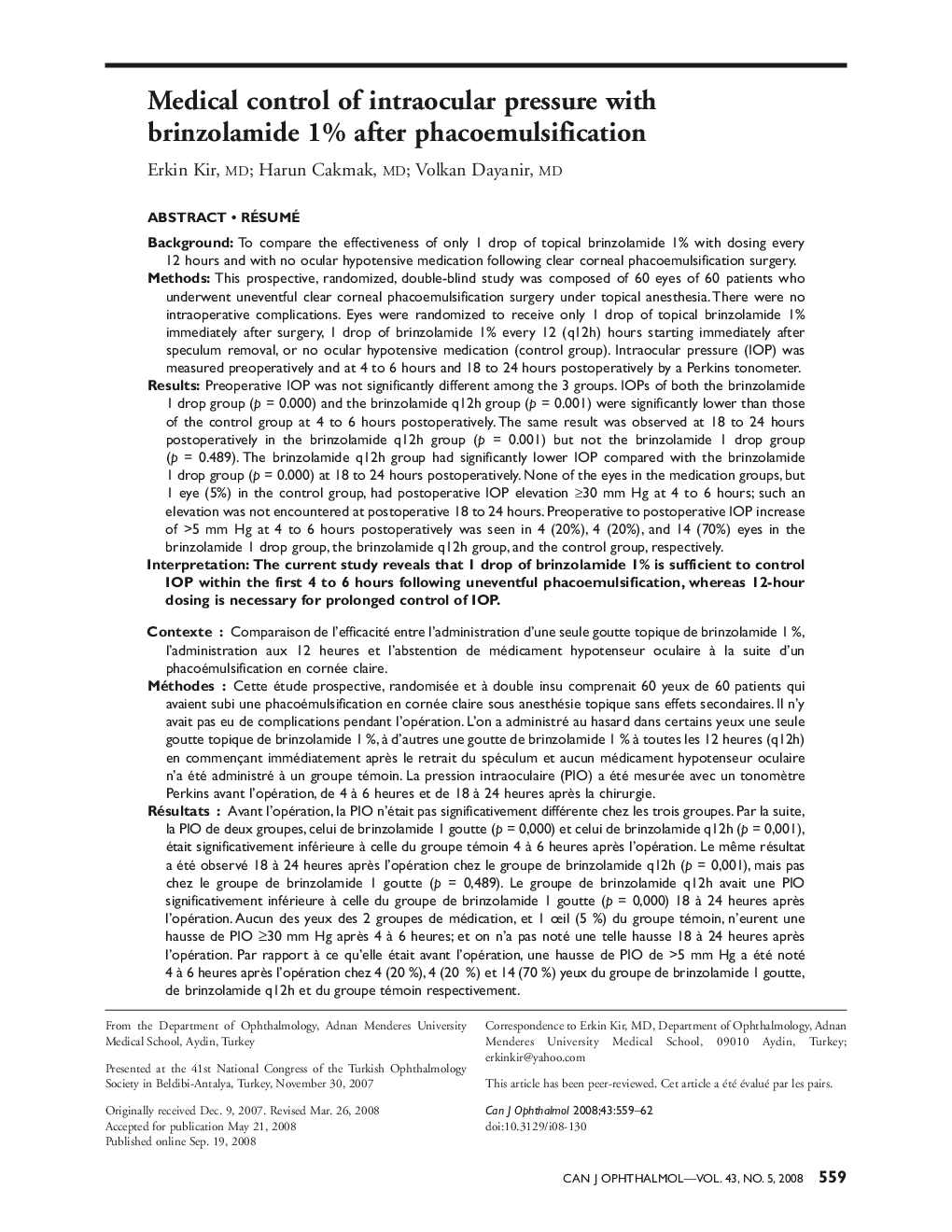 Medical control of intraocular pressure with brinzolamide 1% after phacoemulsification 12