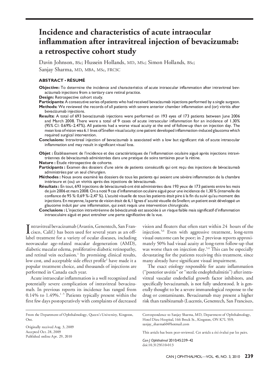Incidence and characteristics of acute intraocular inflammation after intravitreal injection of bevacizumab: a retrospective cohort study 1