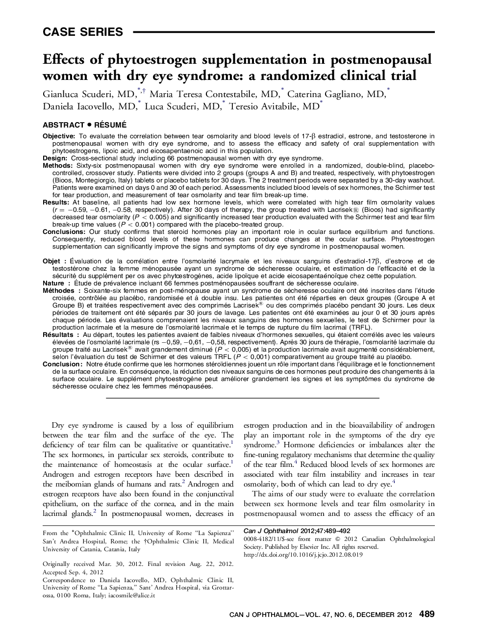 عکس صفحه اول مقاله: Effects of phytoestrogen supplementation in postmenopausal women with dry eye syndrome: a randomized clinical trial Effects of phytoestrogen supplementation in postmenopausal women with dry eye syndrome: a randomized clinical trial
