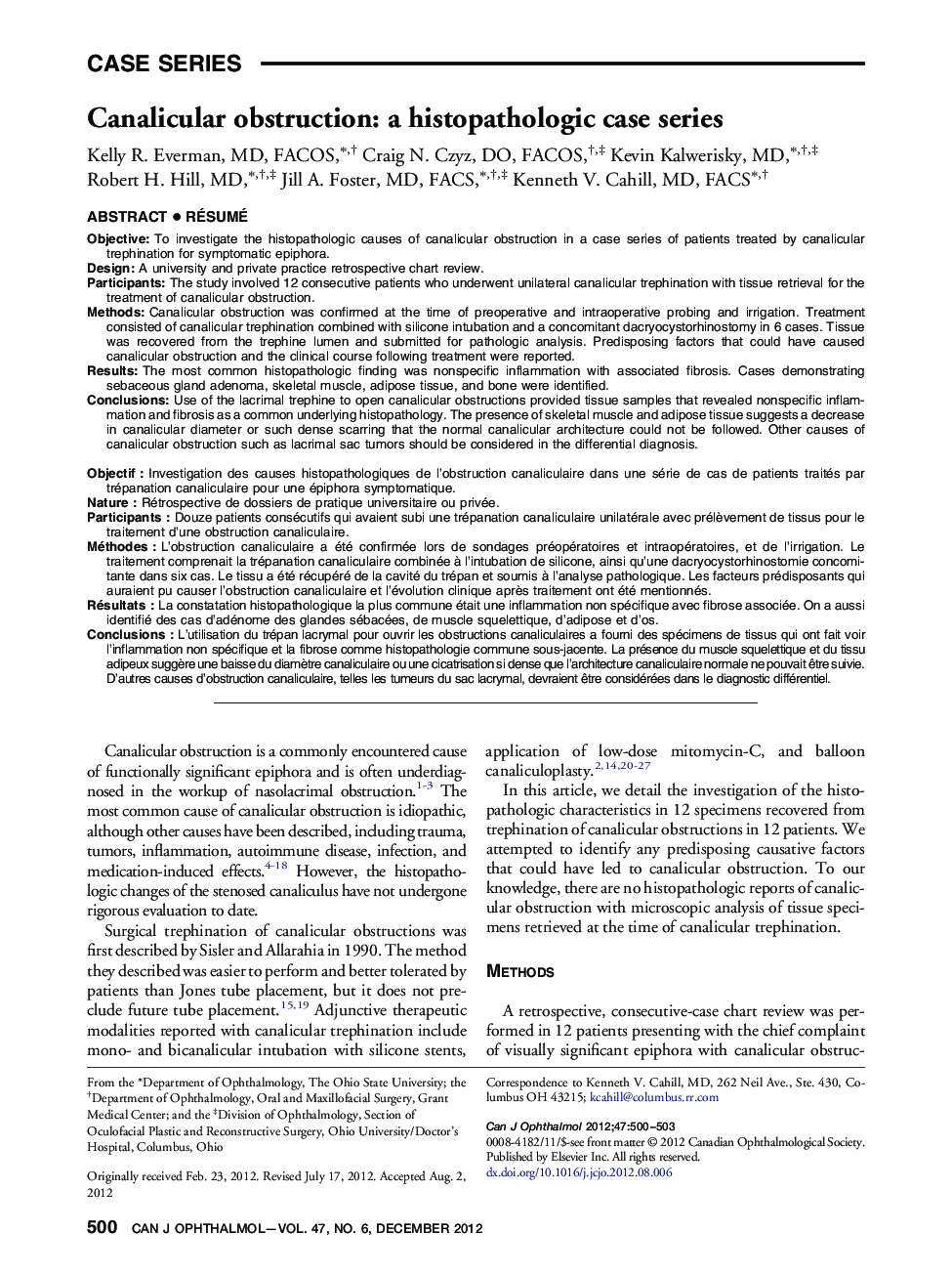 عکس صفحه اول مقاله: Canalicular obstruction: a histopathologic case series Canalicular obstruction: a histopathologic case series