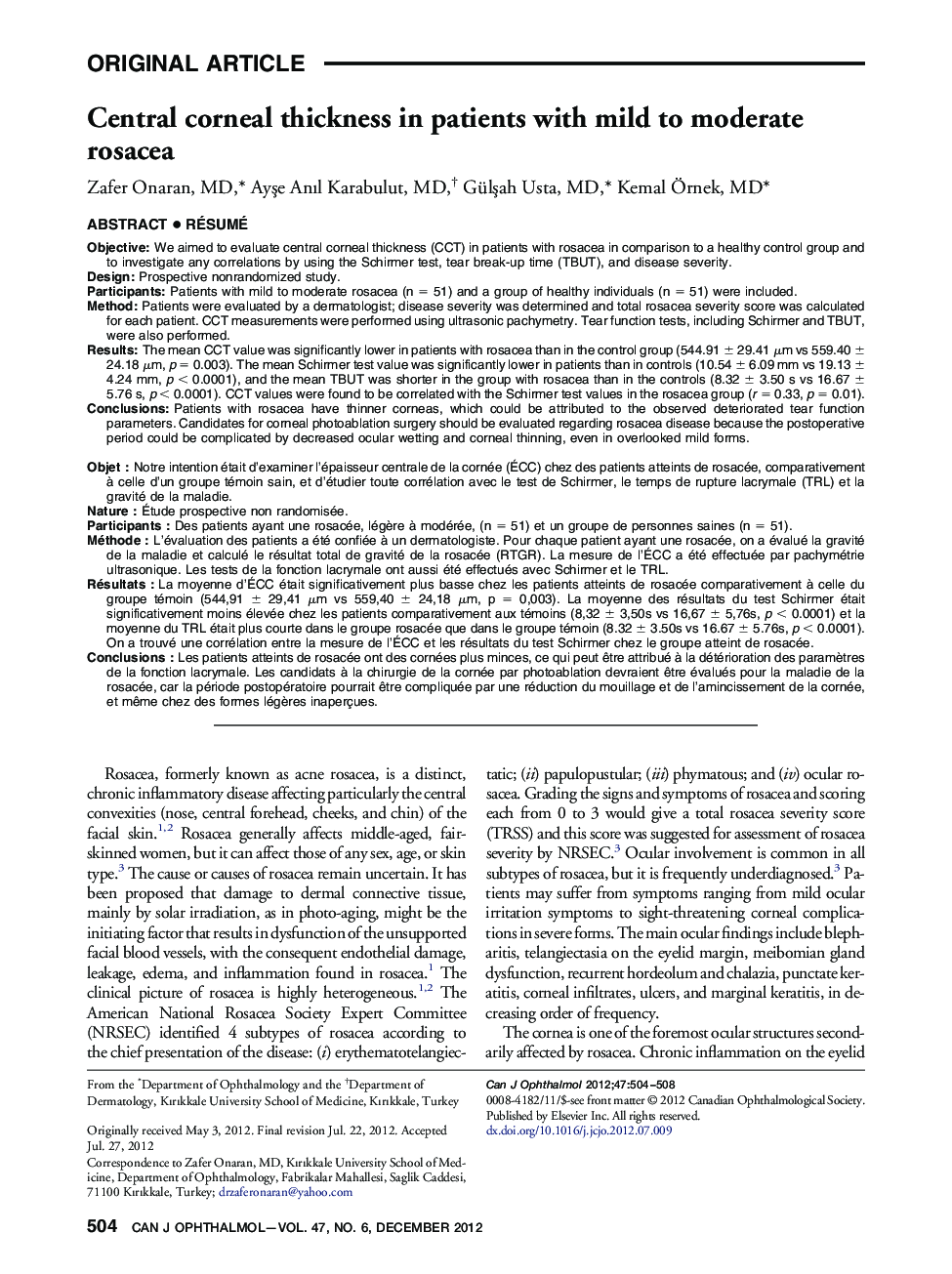 Central corneal thickness in patients with mild to moderate rosacea