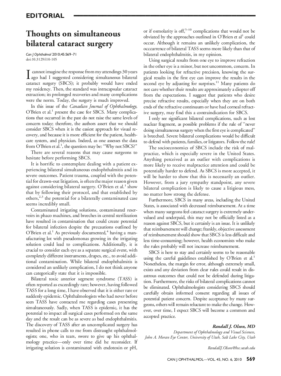 Thoughts on simultaneous bilateral cataract surgery