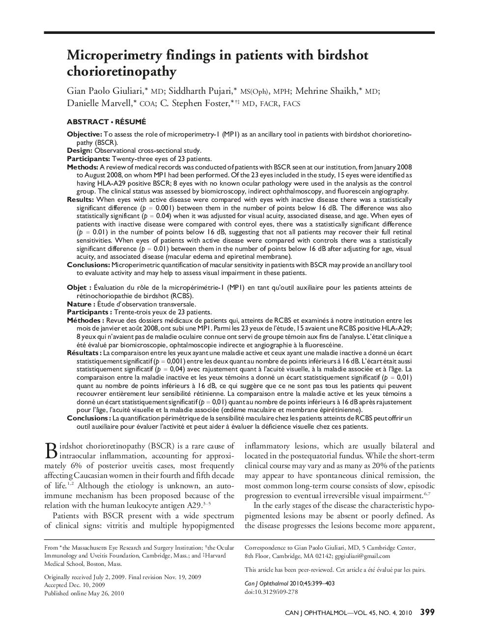 Microperimetry findings in patients with birdshot chorioretinopathy 1