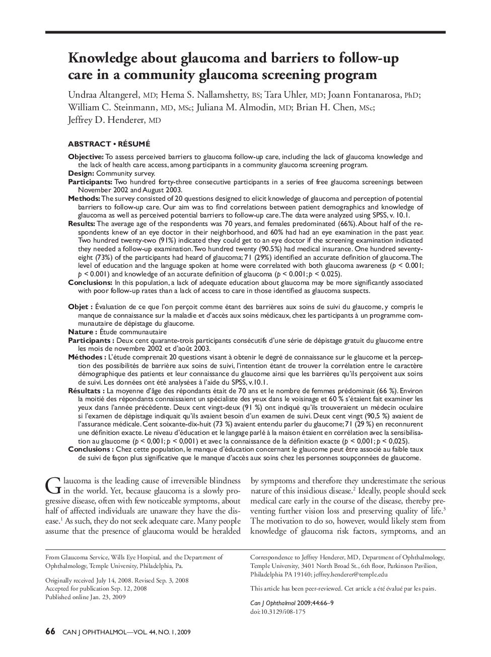 Knowledge about glaucoma and barriers to follow-up care in a community glaucoma screening program a