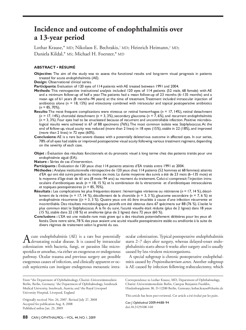 Incidence and outcome of endophthalmitis over a 13-year period **