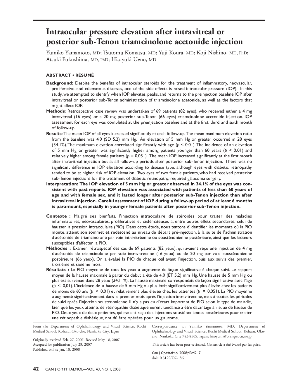 Intraocular pressure elevation after intravitreal or posterior sub-Tenon triamcinolone acetonide injection 1