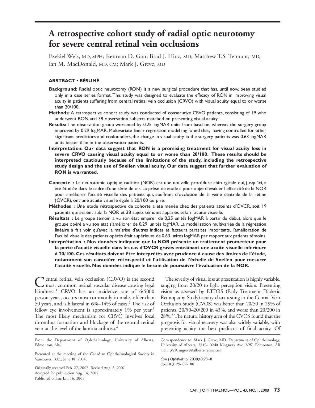A retrospective cohort study of radial optic neurotomy for severe central retinal vein occlusions