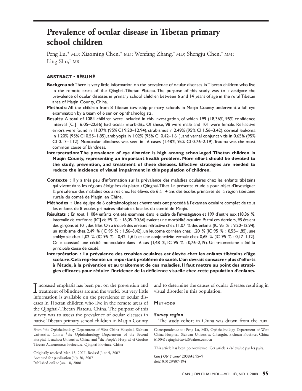 Prevalence of ocular disease in Tibetan primary school children a