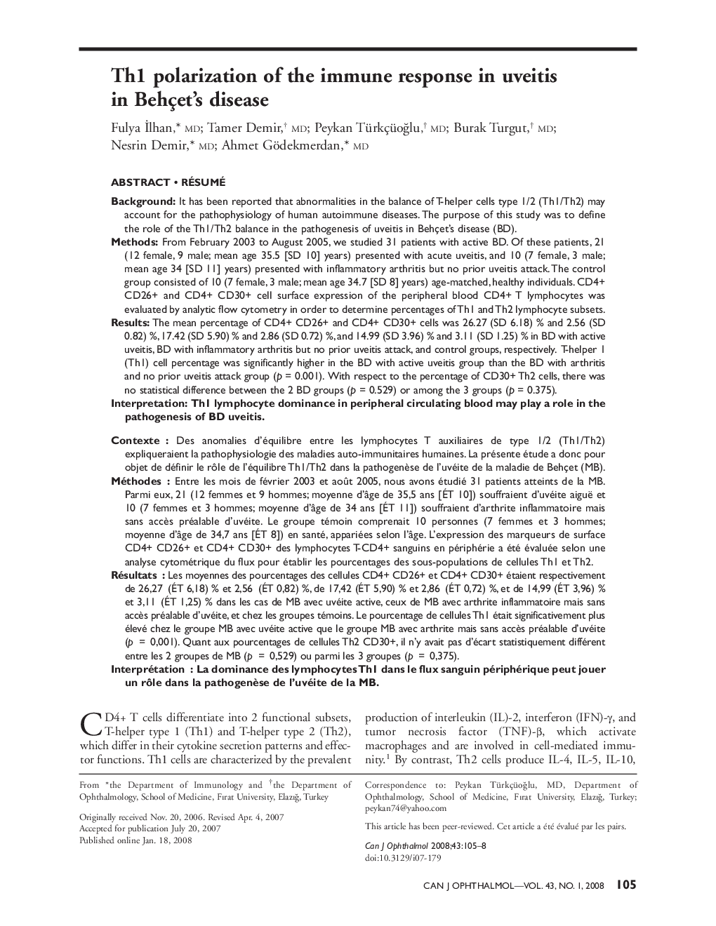 Th1 polarization of the immune response in uveitis in Behçet's disease a