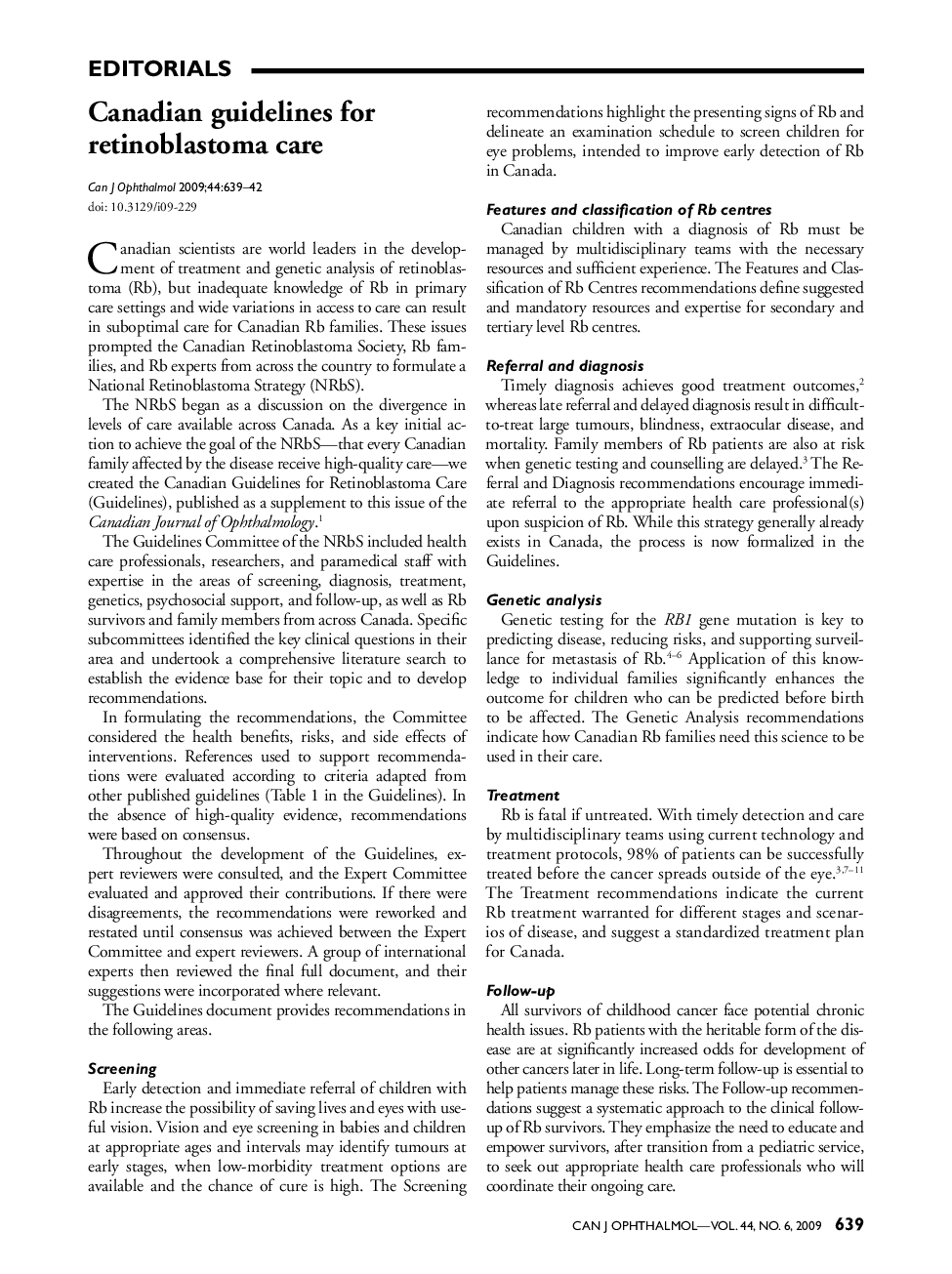 Canadian guidelines for retinoblastoma care
