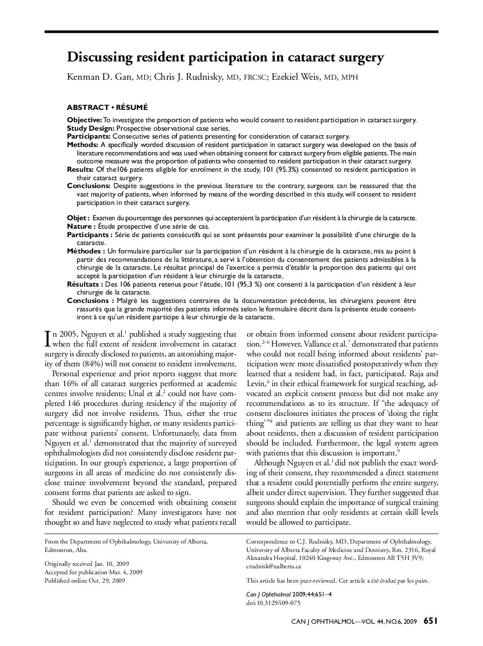 Discussing resident participation in cataract surgery 1