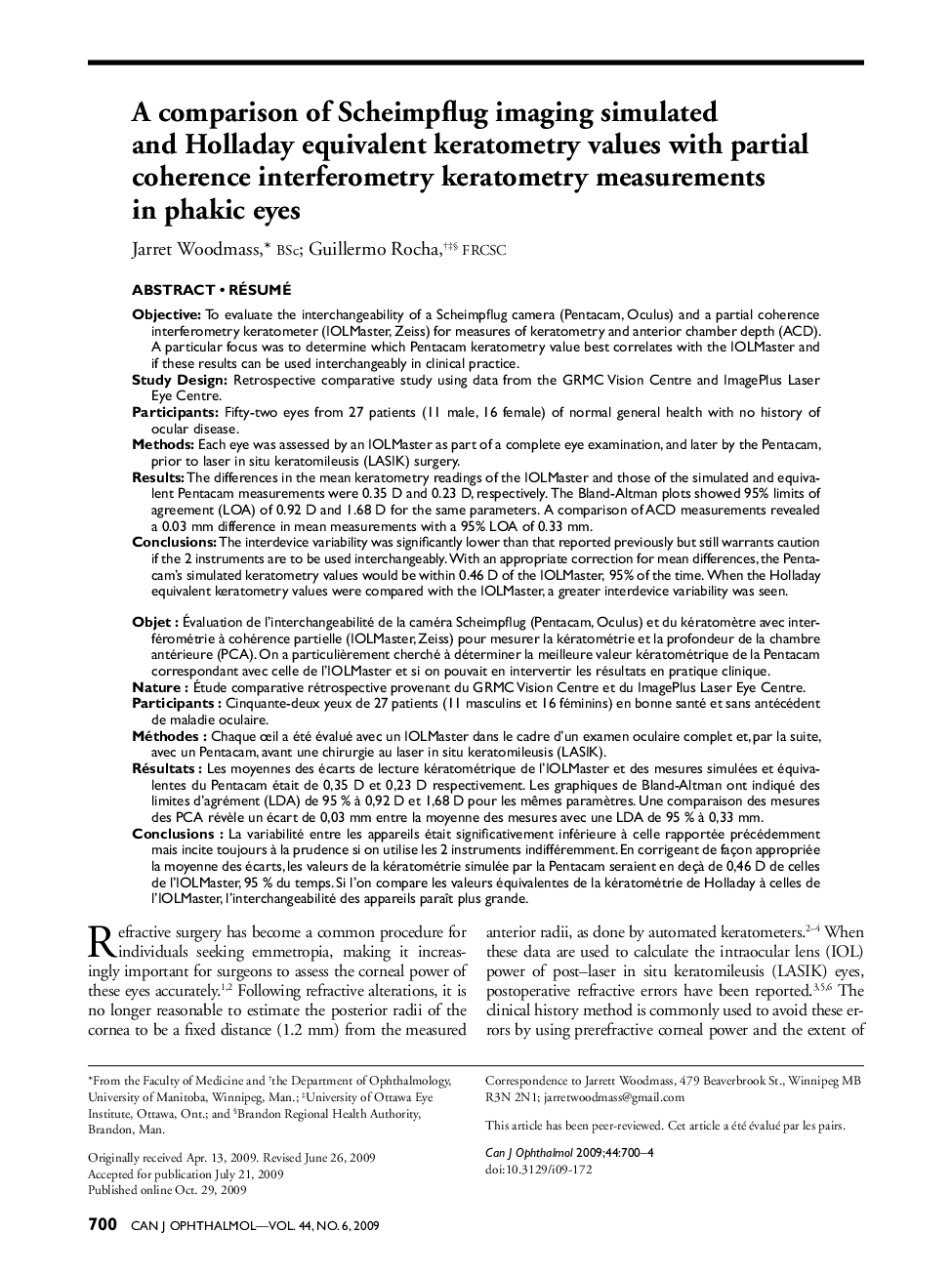 A comparison of Scheimpflug imaging simulated and Holladay equivalent keratometry values with partial coherence interferometry keratometry measurements in phakic eyes 1