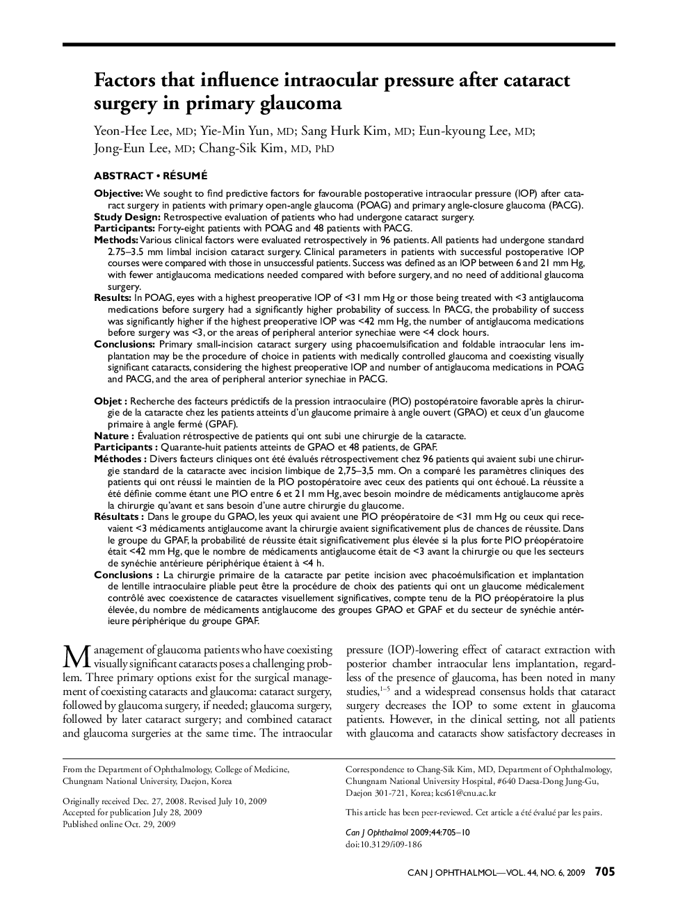 Factors that influence intraocular pressure after cataract surgery in primary glaucoma a