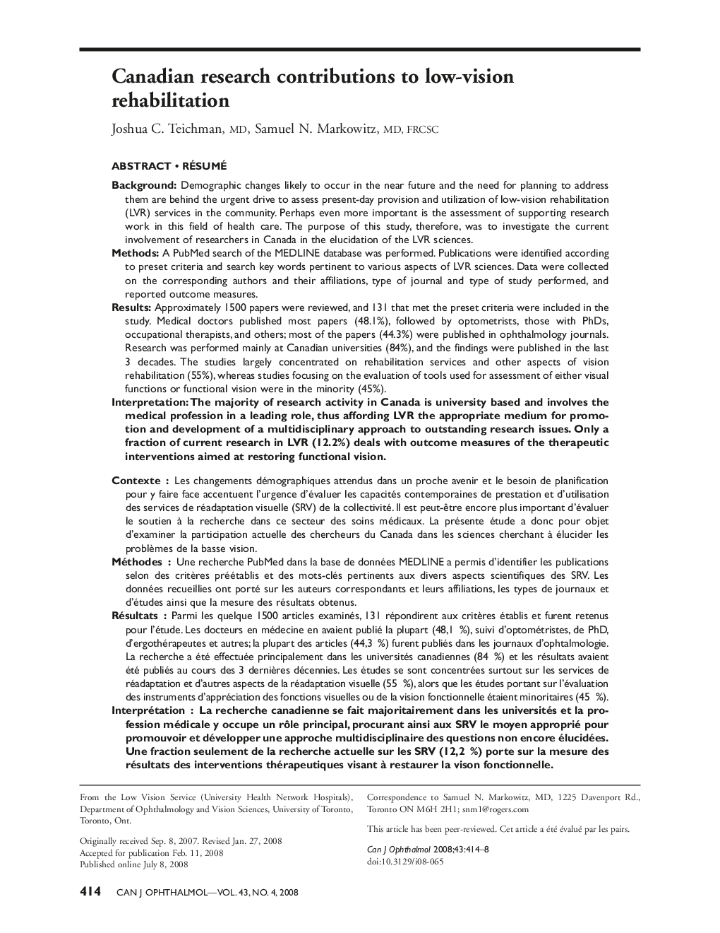 Canadian research contributions to low-vision rehabilitation a