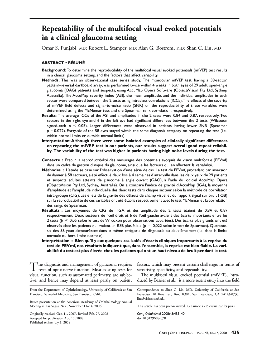 Repeatability of the multifocal visual evoked potentials in a clinical glaucoma setting †‡
