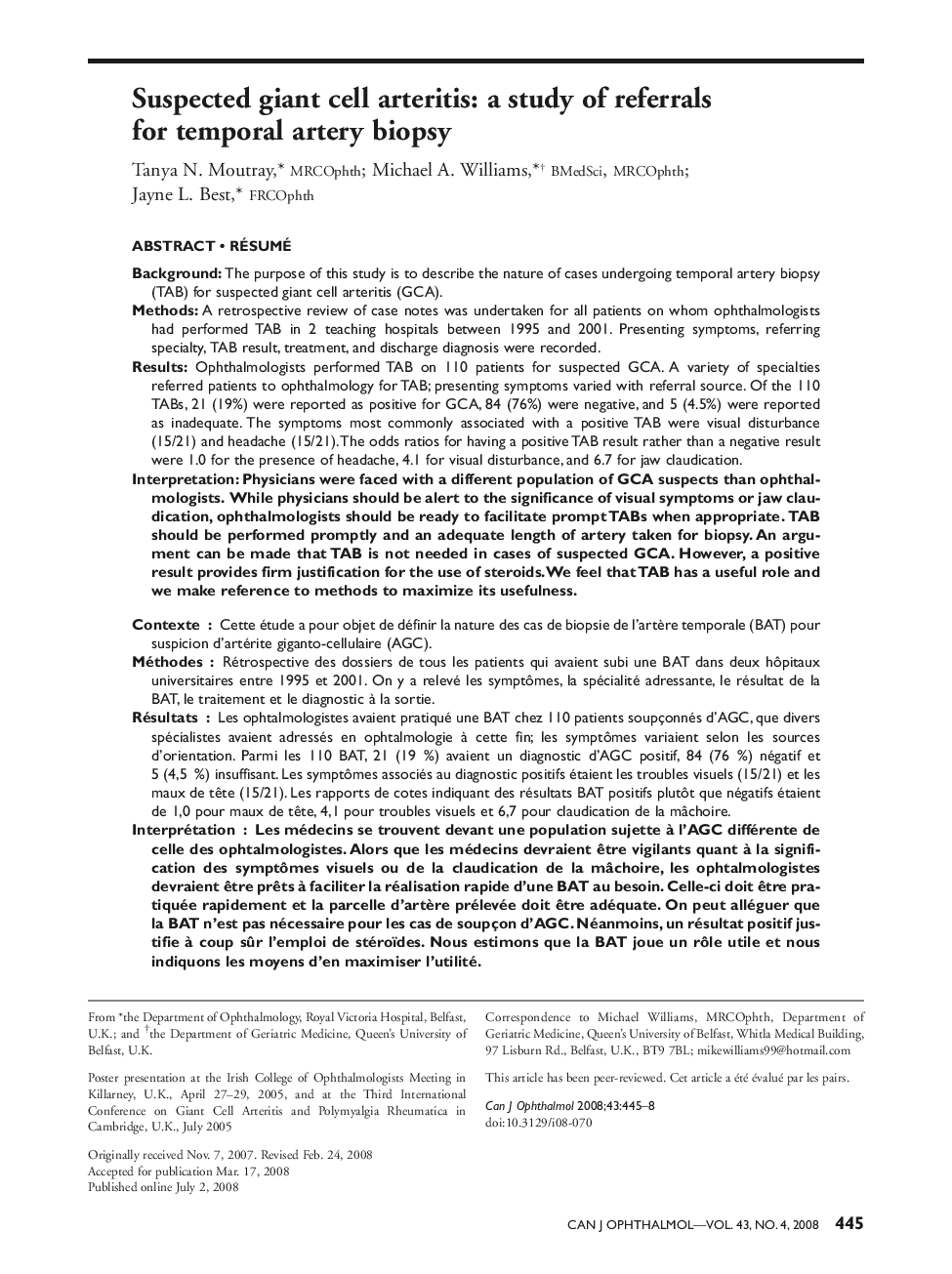 Suspected giant cell arteritis: a study of referrals for temporal artery biopsy 12