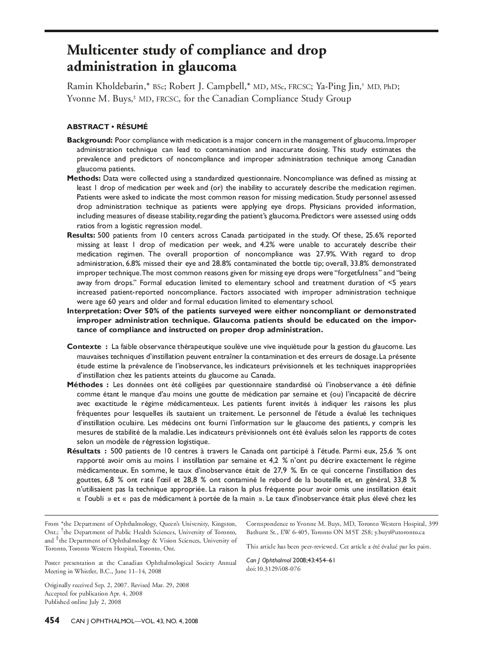 Multicenter study of compliance and drop administration in glaucoma 12
