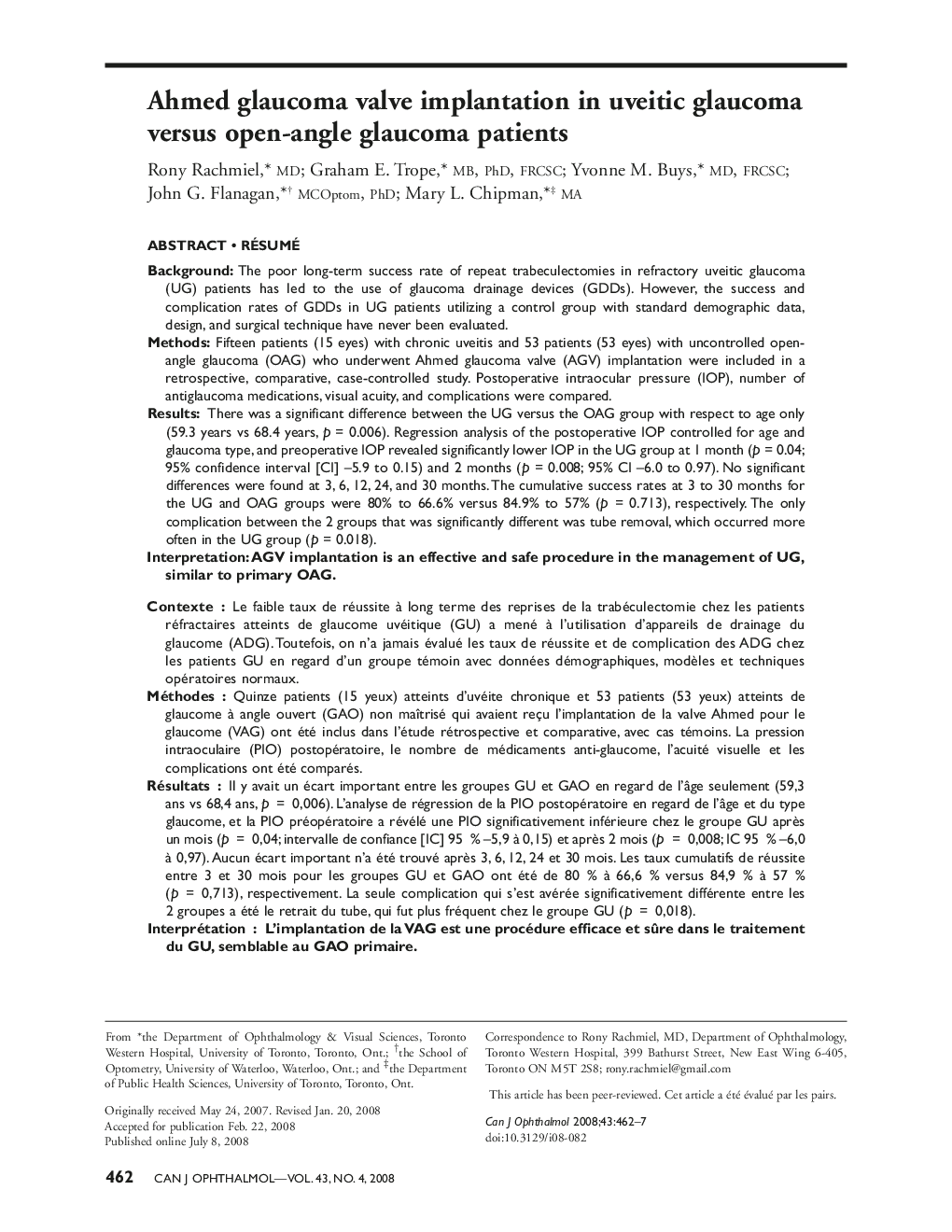 Ahmed glaucoma valve implantation in uveitic glaucoma versus open-angle glaucoma patients 1